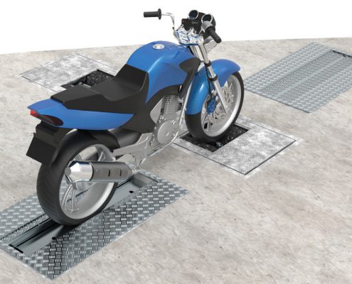 BM1010 bremseprøvestand med motorcykel og hjulklamper - 3D illustration