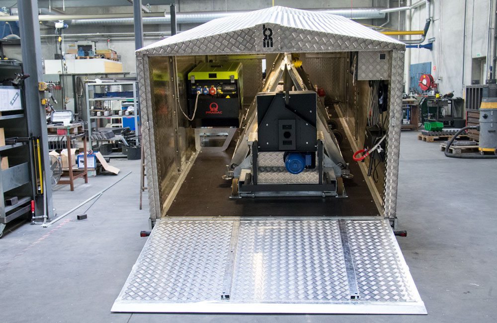 BM20200 roller brake tester inside hard top trailer